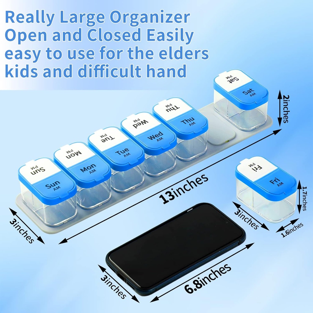 Daviky Pill Organizer, Large Daily Pill Organizer, XL Pill Box 2 Times a Day, Extra Large Weekly Pill Organizer Twice a Day, Pill Cases Organizers 7 Day AM PM, Large Pill Box Pill Holder 5
