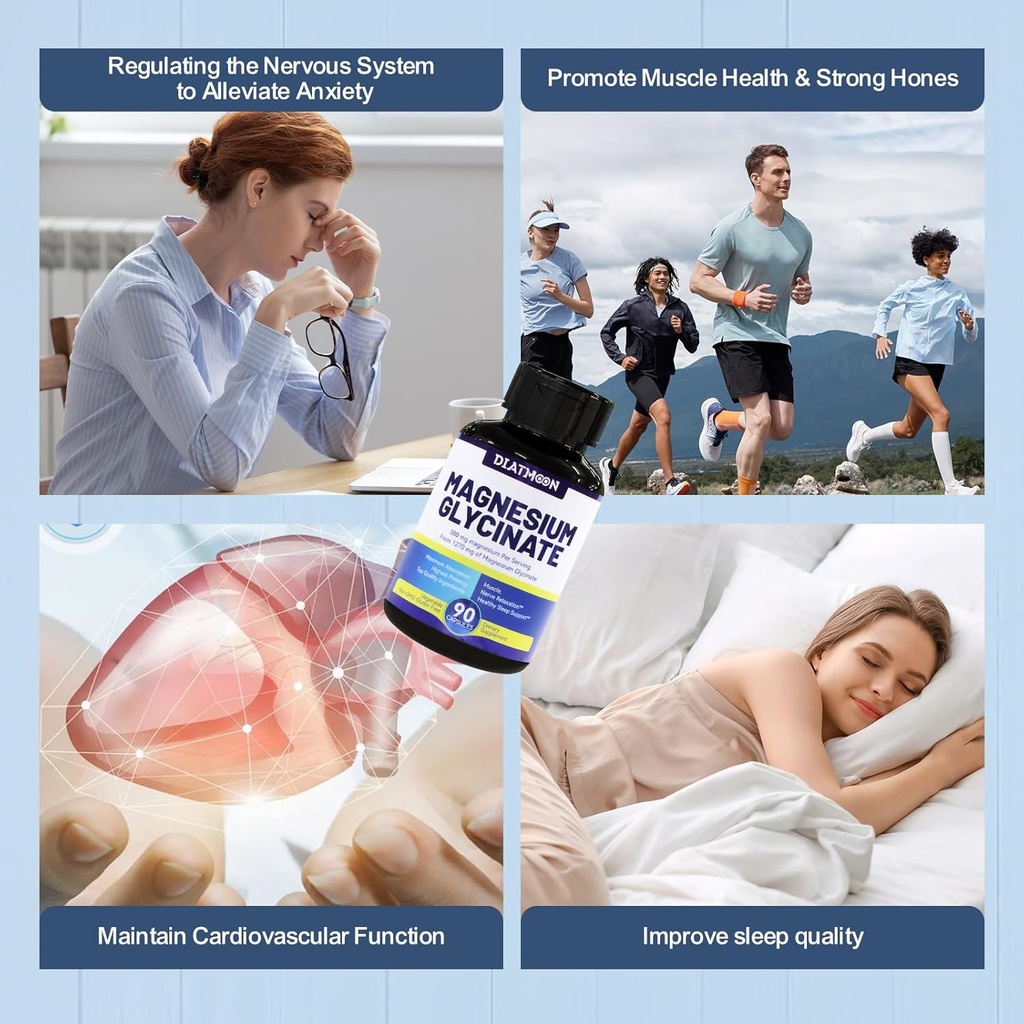 Magnesium Glycinate Capsules 380mg, Magnesium Supplement for Muscle, Heart, Nerve Support, 45 Sevings High Absorption, Non-GMO & Gluten Free - 90 Counts 5