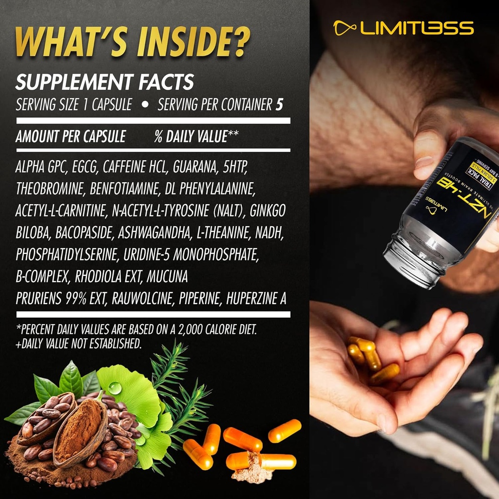 NZT-48 Brain Booster | Nootropic Brain Supplements for Memory and Focus | Premium Natural Energy Supplement with Caffeine, Phosphatidylserine, Vitamins B6 & B12, Ashwagandha | 30 Servings 3