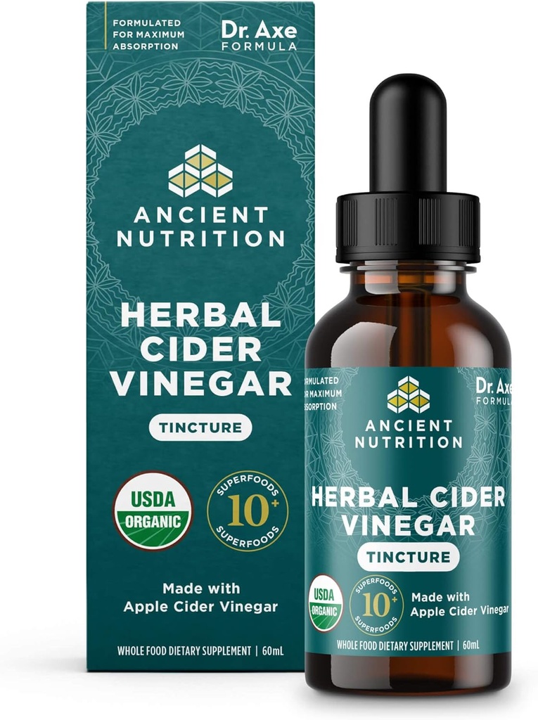 Ancient Nutrition Herbal Apple Cider Vinegar Supplement with Superfood & Antioxidants, Organic Apple Cider Vinegar Tincture, USDA Certified Organic, Vegan, Gluten-Free, 2 oz, 30 Servings 2
