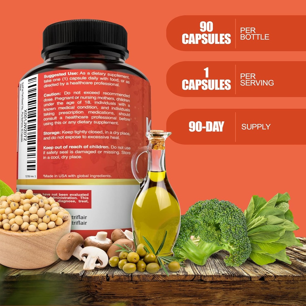 NutriFlair Vitamins D3 (5000iu/125mcg) + K2 (as Mk7) - Made with Plant-Based Ingredients Plus BioPerine Black Pepper Extract, 90 Capsules - Supports Healthy Immune, Heart and Health - Non-GMO Pills 3