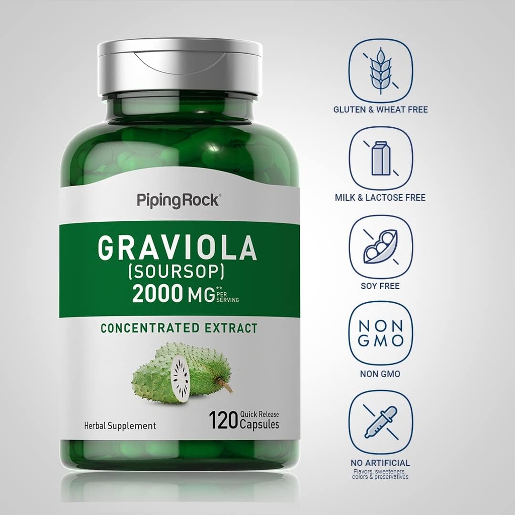Piping Rock Graviola Soursop Capsules | 2000 mg | 120 Count | Leaf Supplement | Concentrated Herbal Fruit Extract | Non-GMO, Gluten Free 4