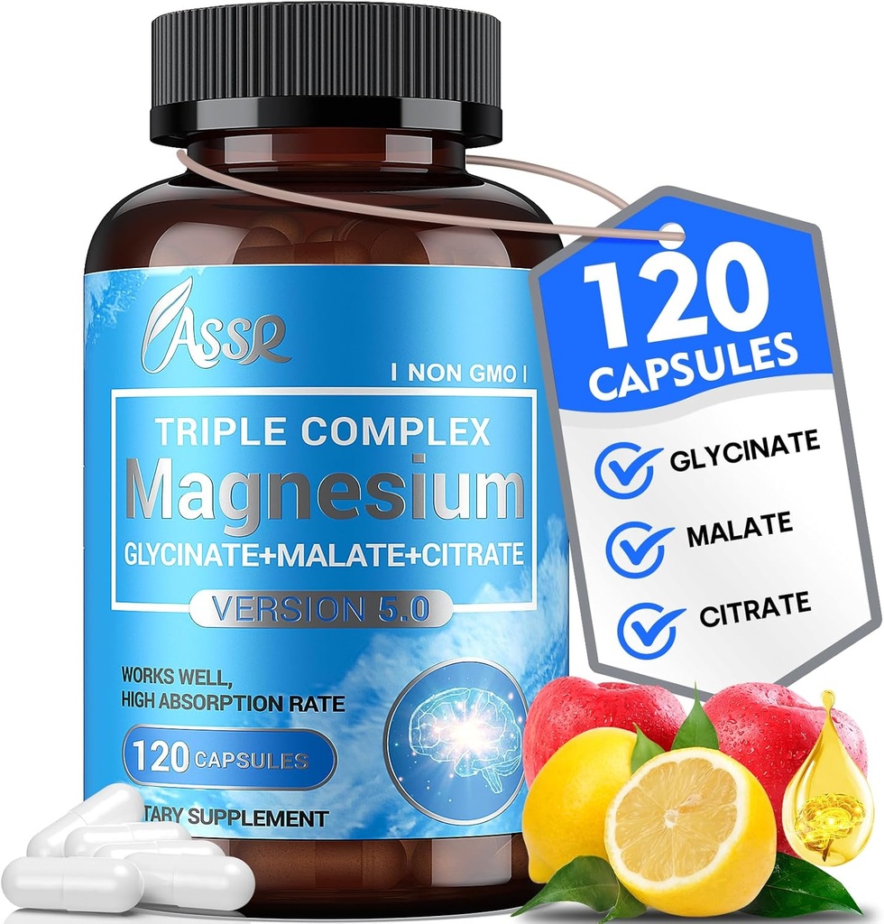 ASSR Triple Magnesium Complex – 300mg Magnesium Supplement with Glycinate, Malate & Citrate – Supports Relaxation, Muscle & Nerve Function – High Absorption, Vegan, Non-GMO, 120 Capsules 2