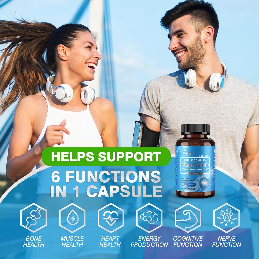 ASSR Triple Magnesium Complex – 300mg Magnesium Supplement with Glycinate, Malate & Citrate – Supports Relaxation, Muscle & Nerve Function – High Absorption, Vegan, Non-GMO, 120 Capsules 5