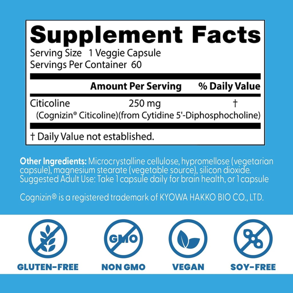 Doctor's Best Citicoline CDP-Choline, Supports Brain Health, Non-GMO, Gluten Free, Soy Free, Vegan 60 Veggie Caps 4