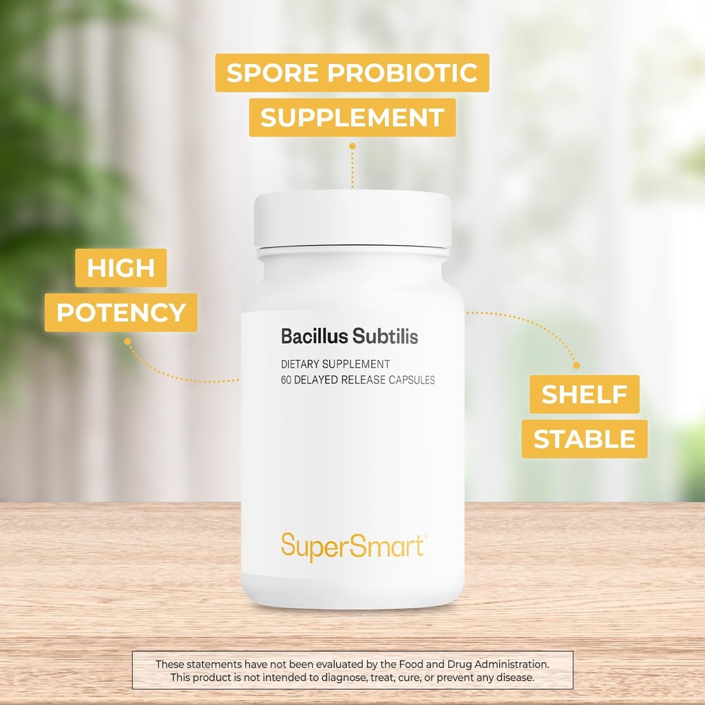 Supersmart - Bacillus Subtilis 3 Billion CFU per Day (High Potency) - Spore Probiotic Supplement | Non-GMO & Gluten Free - 60 DR Capsules 4