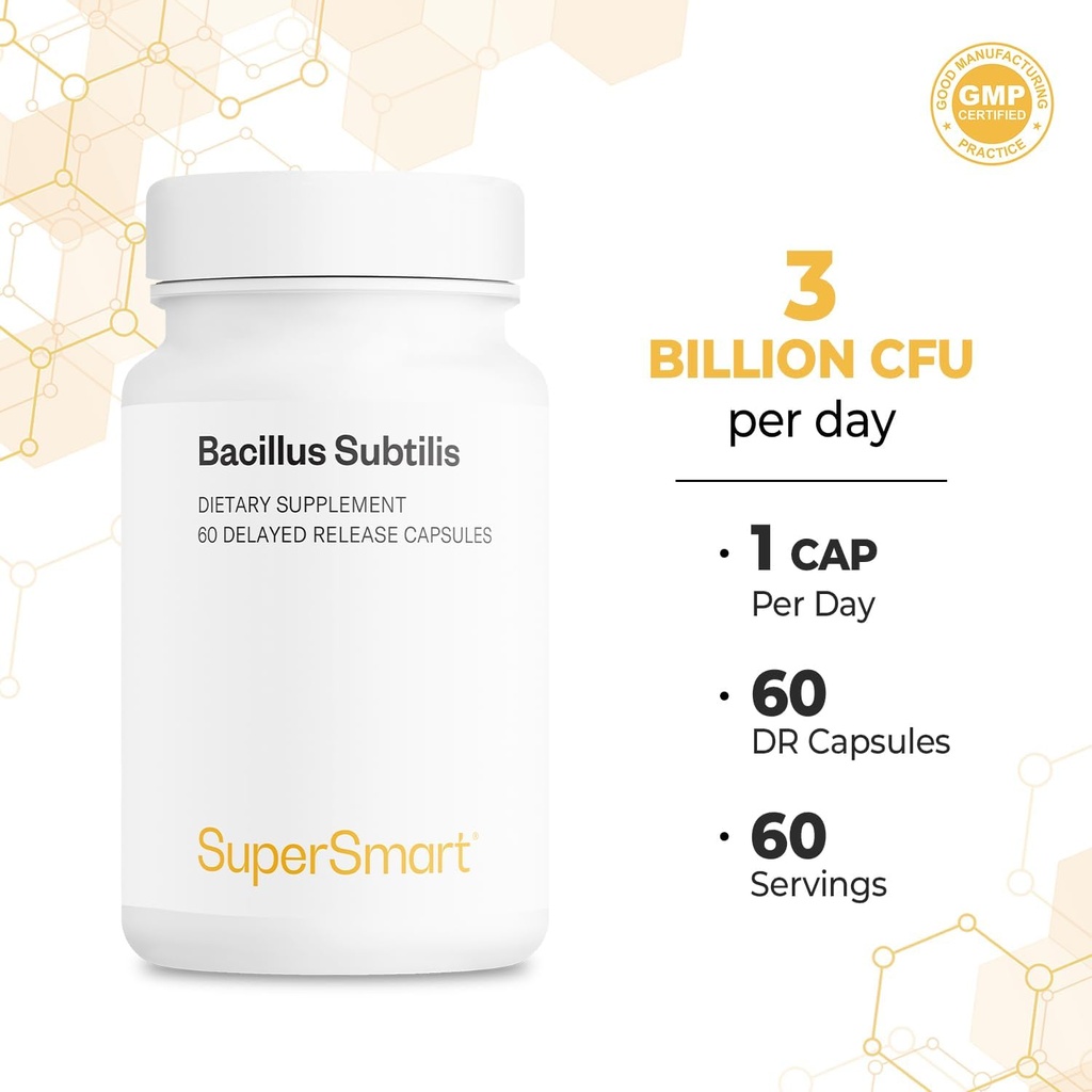 Supersmart - Bacillus Subtilis 3 Billion CFU per Day (High Potency) - Spore Probiotic Supplement | Non-GMO & Gluten Free - 60 DR Capsules 6