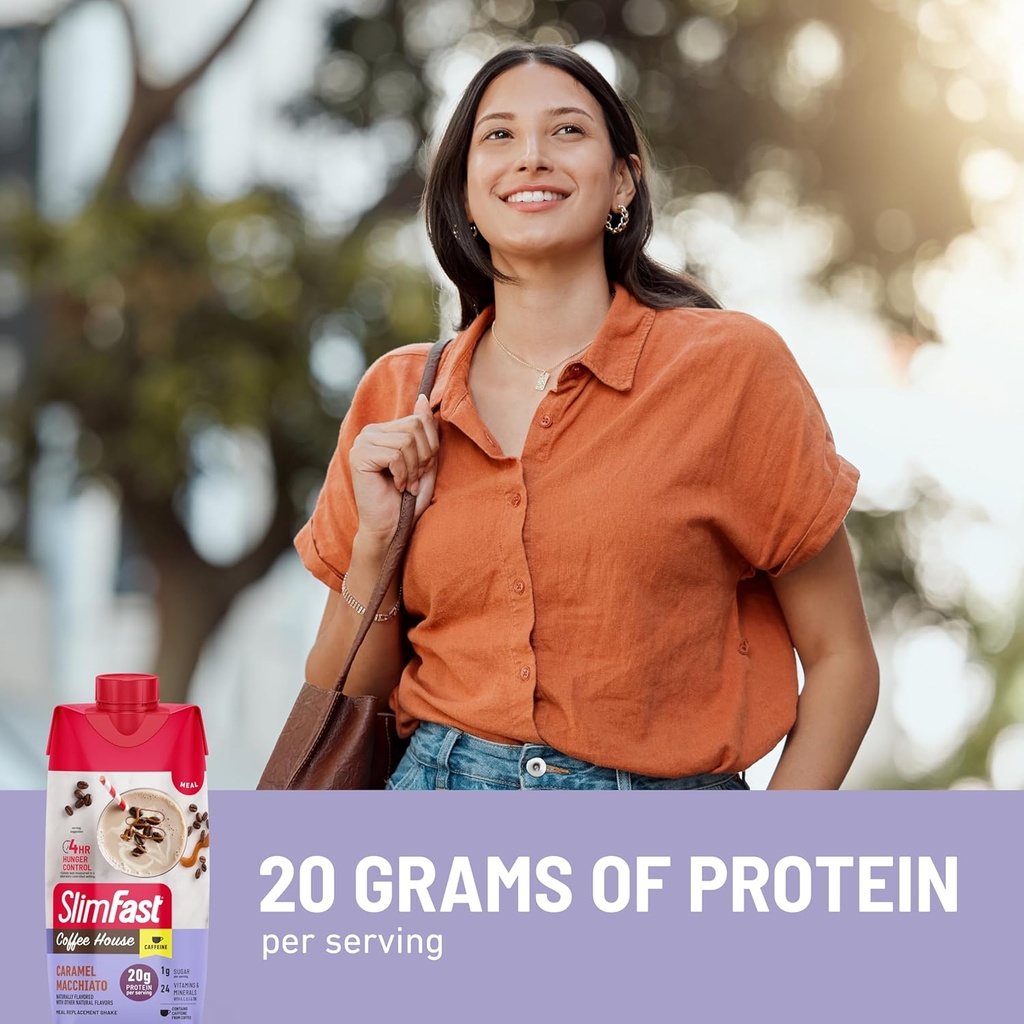 SlimFast Protein Shake with Caffeine, Caramel Macchiato- 20g Protein, Meal Replacement Shakes, High Protein with Low Carb and Low Sugar, 24 Vitamins and Minerals, 12 Count (Pack of 1) 6