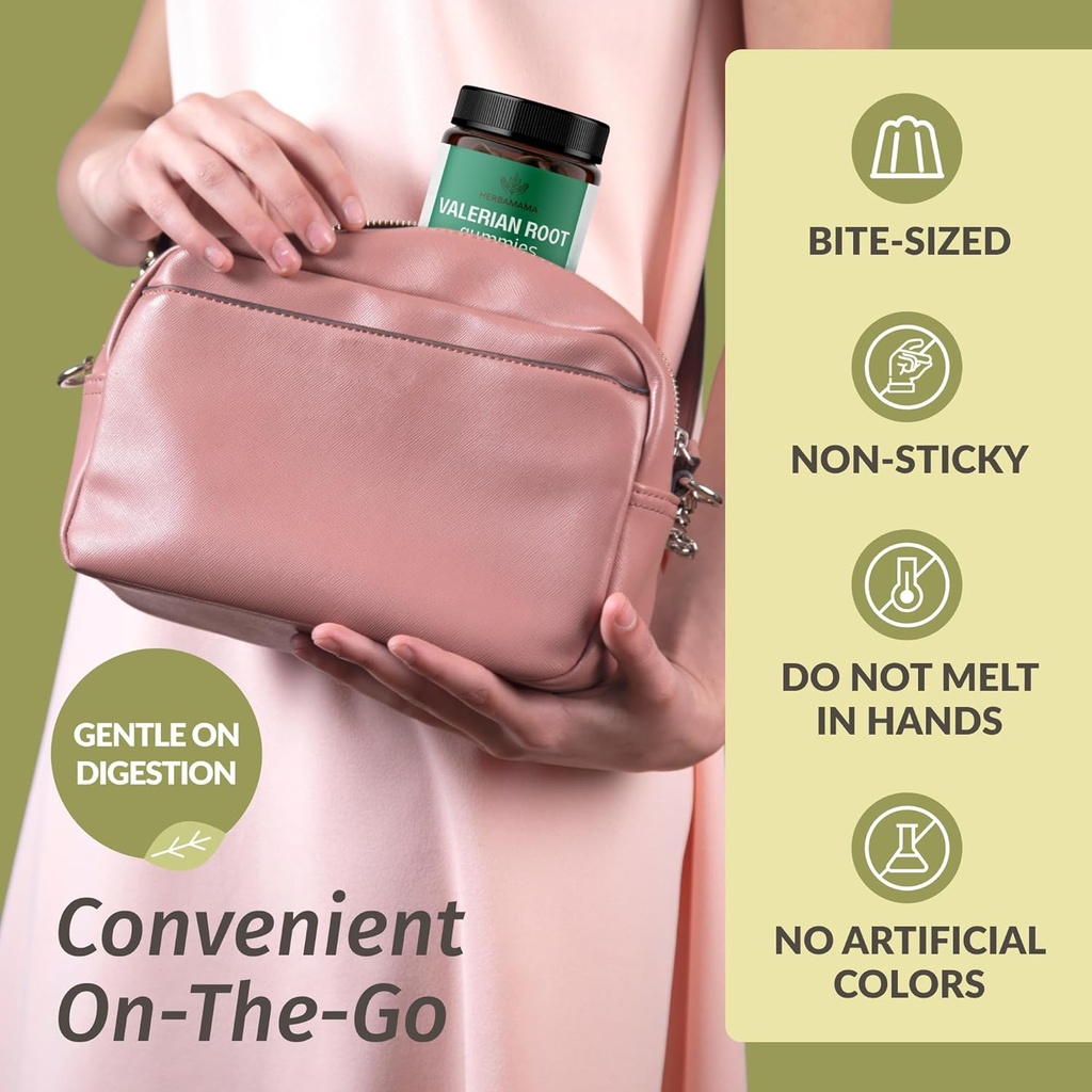 HERBAMAMA Valerian Root Gummies - 1800 mg Valerian Herbs for Relaxation & Calm Support - Vegan, Non-GMO Calming Gummies for Adults - 90 Pectin-Based Apple-Flavored Chews 6