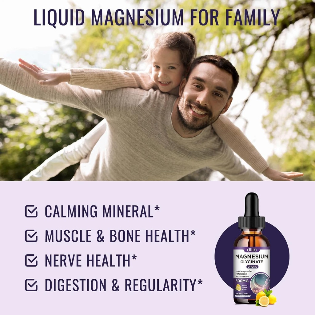 Magnesium Glycinate Supplement, Magnesium Liquid Drops with Magnesium Glycinate 500mg Vitamin B6, Ashwagandha, L - Theanine, Chamomile -Support Stress Relief, Bone, Muscle, Mood Vegan 3