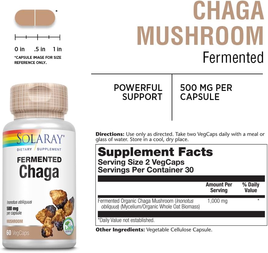 SOLARAY Fermented Chaga Mushroom 1000 mg | Healthy Immune Function Support | 30 Servings | 60 VegCaps 3