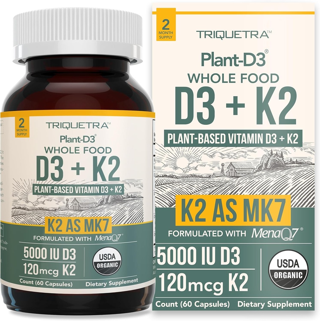 Organic Plant D3 + K2 | 5000 iu D3 + 120 mcg K2 as All-Trans MK7 from MenaQ7® - 100% Whole Food, Raw & Vegan | Enhanced Digestion with Prebiotic & Superfood Complex – D3 from Organic Algae (60 Count) 2