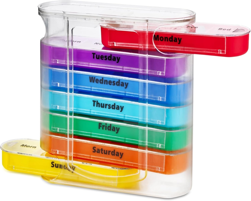 MEDca Weekly Pill Organizer, Four Times-a-Day, 1 Dispenser with Stackable AM/PM Compartments 2