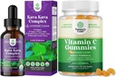 Bundle of Potent Liquid Kava Kava Drops Supplement with Kavalactones for Balanced Mood and Chewable Vitamin C Gummies for Adults - Ascorbic Acid Natural Immune Booster and Natural Cold Remedy 2