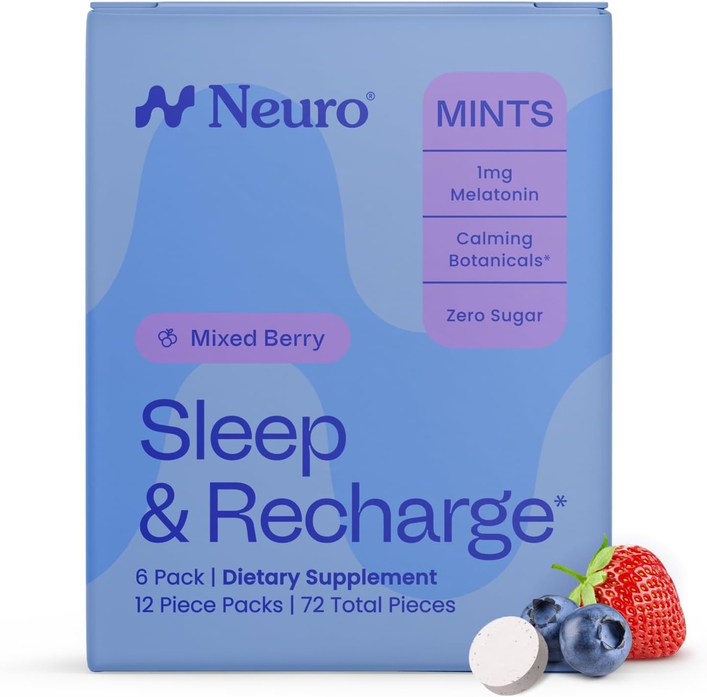 NeuroGum Sleep & Recharge Meltaway Mints | 1mg Melatonin + Chamomile + Elderberry + Lemon Balm + Passion Flower | Natural Sugar Free Rest & Relaxation Supplement (Mixed Berry, 72 Pieces) 2