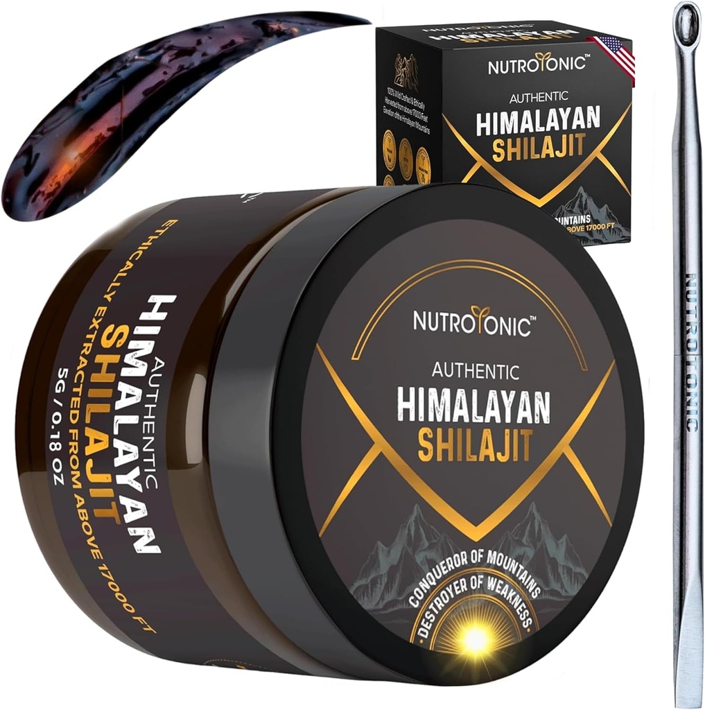 NutroTonic® Authentic Himalayan Shilajit Resin for Men & Women - Gold Grade 86% Fulvic Acid - Wild Crafted +17000 FT – 40x Nano Filtered & Sun Dried - 3rd Party Lab Tested - 5g Jar 2