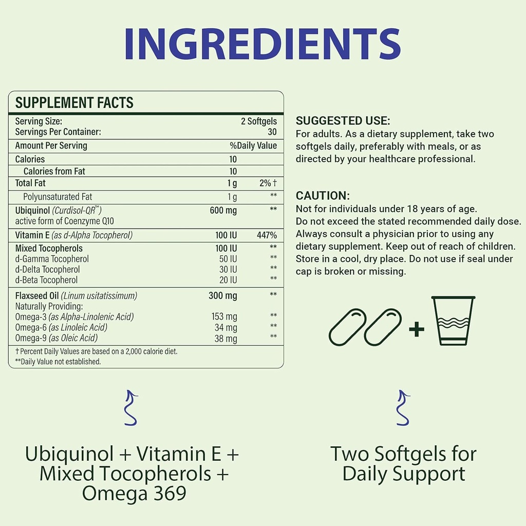 CoQ10 600mg Softgels | High Absorption CoQ10 Ubiquinol Supplement | Reduced Form Enhanced with Vitamin E & Omega 3 6 9 | Antioxidant Powerhouse Good for Health | 180 Soft 3