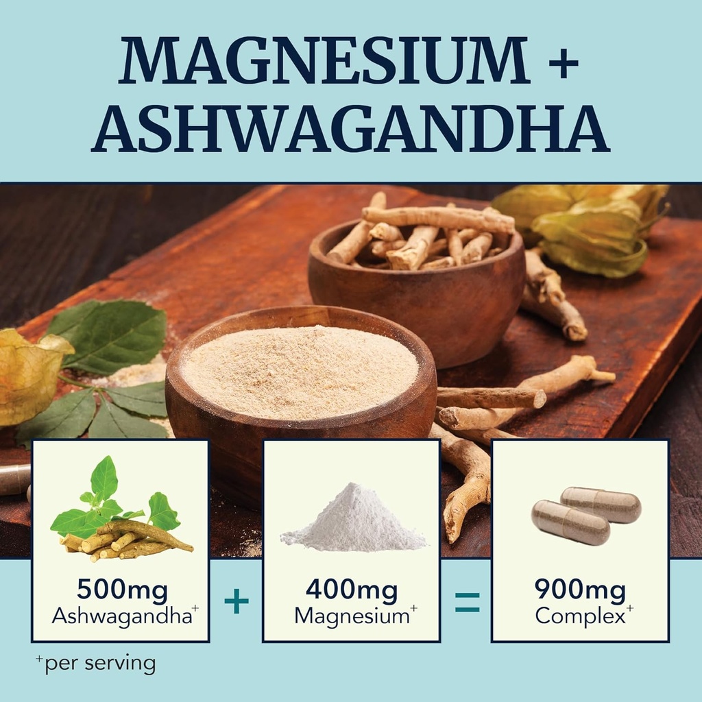 Magnesium Ashwagandha | Calming Magnesium Supplement for Adults | Relax, Rest, Calm Mood & Sleep Support | Mag Citrate & Oxide 400 mg + Ashwagandha 500 mg | Muscle Health & Stress Relief | 120 Ct 3