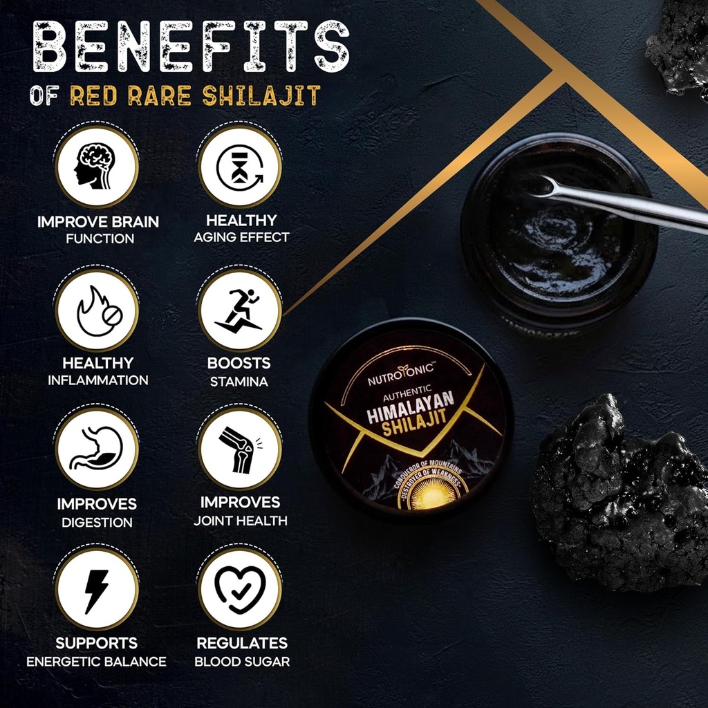 NutroTonic® Authentic Himalayan Shilajit Resin for Men & Women - Gold Grade 86% Fulvic Acid - Wild Crafted +17000 FT – 40x Nano Filtered & Sun Dried - 3rd Party Lab Tested - 5g Jar 3