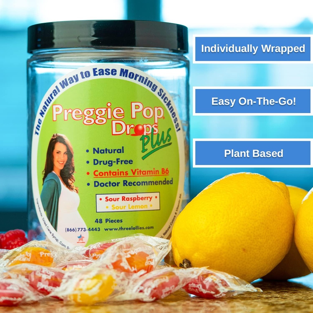 Preggie Pop Drops Plus Fortified with Vitamin B6 - Morning Sickness Relief Fortified with Vitamin B6. Preggie Pops for Relief for Pregnant Women Candy Drops. Sour Raspberry & Sour Lemon 48 Count 3