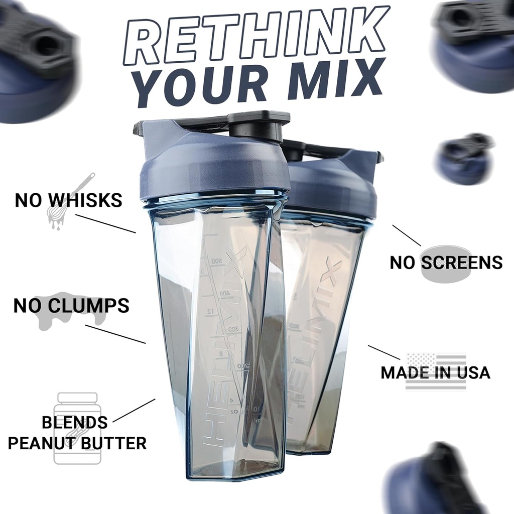HELIMIX 2.0 Vortex Blender Shaker Bottle Holds upto 28oz | No Blending Ball or Whisk | USA Made | Portable Pre Workout Whey Protein Drink Shaker Cup | Mixes Cocktails Smoothies Shakes | Top Rack Safe 3