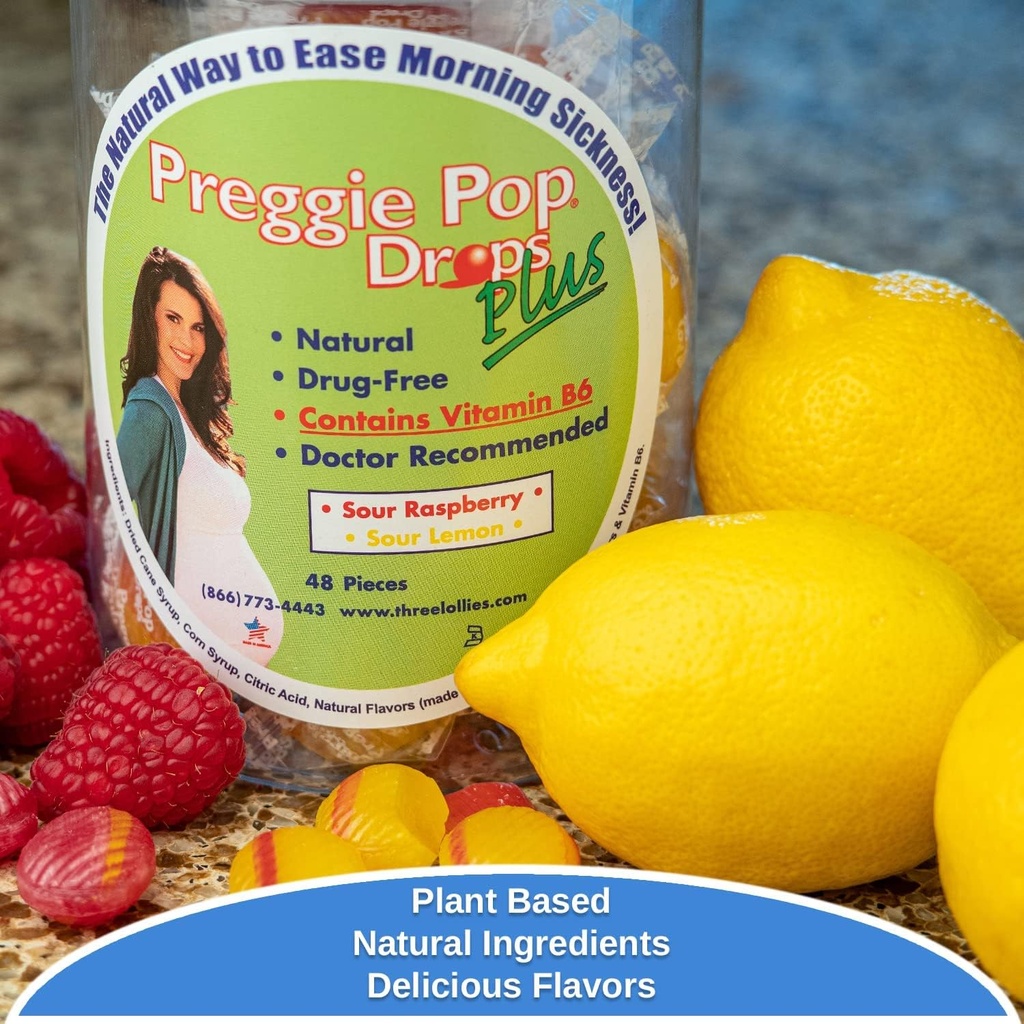 Preggie Pop Drops Plus Fortified with Vitamin B6 - Morning Sickness Relief Fortified with Vitamin B6. Preggie Pops for Relief for Pregnant Women Candy Drops. Sour Raspberry & Sour Lemon 48 Count 5