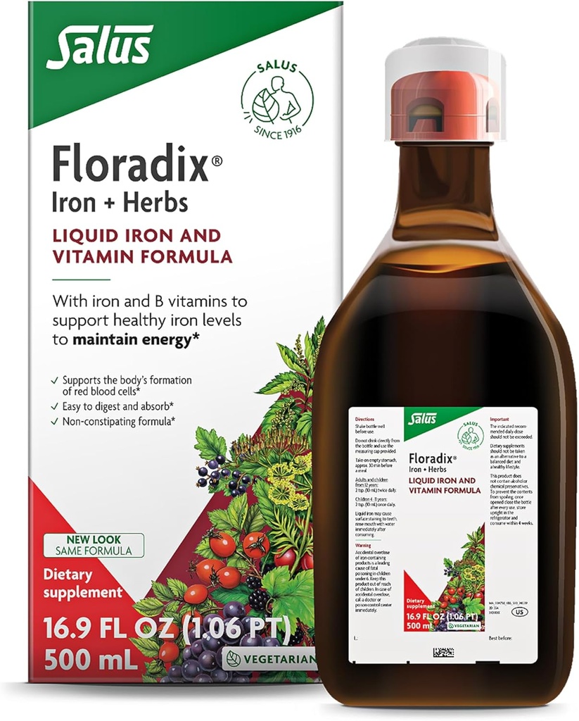 Floradix Iron & Herbs - Liquid Herbal Supplement for Energy Support - Iron Supplement with Vitamin C & Vitamin B Complex - for Men & Women - 16.9 fl oz 2