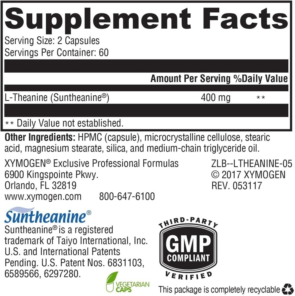 XYMOGEN L-Theanine - Patented Suntheanine L theanine 400mg Per Serving - Amino Acid Supplement to Support Calm + Relaxation Without Drowsiness, Liver Health (120 Capsules) 3