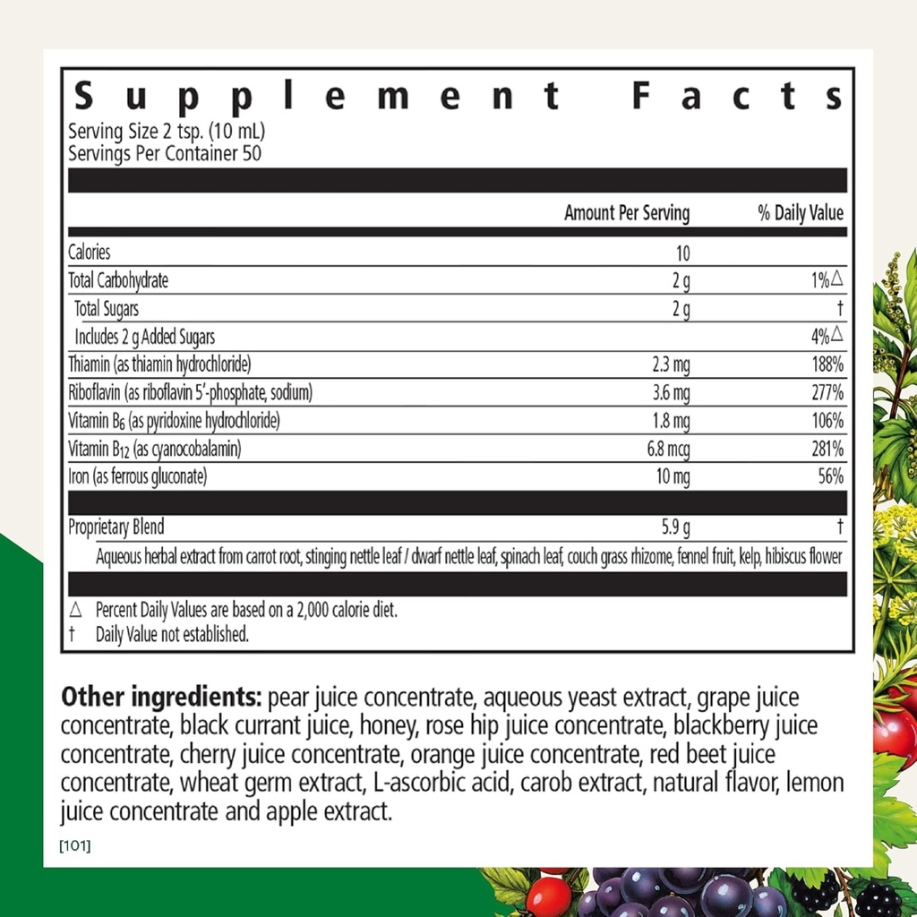 Floradix Iron & Herbs - Liquid Herbal Supplement for Energy Support - Iron Supplement with Vitamin C & Vitamin B Complex - for Men & Women - 16.9 fl oz 3