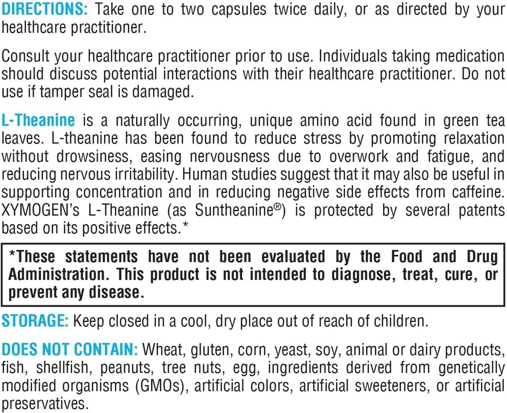 XYMOGEN L-Theanine - Patented Suntheanine L theanine 400mg Per Serving - Amino Acid Supplement to Support Calm + Relaxation Without Drowsiness, Liver Health (120 Capsules) 4