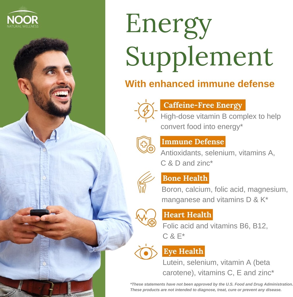 Noor Vitamins Energy+ Multivitamin; Halal Vitamin for Energy Production & Immunity, 26 Vitamins & Minerals, Black Seed, Dates, Honey, for Men & Women. Gelatin Free, 2 Month Supply 6