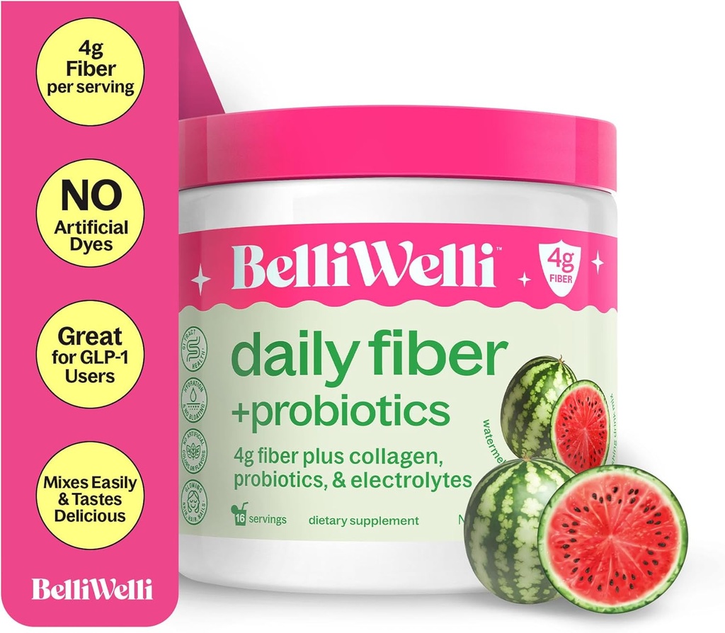Belli Welli Fiber Supplement for Women & Men – Premium Daily Fiber Powder from Organic Acacia with Added Collagen, Electrolytes & Probiotics – No Bloat, Constipation & Gut Health Support (Watermelon) 2