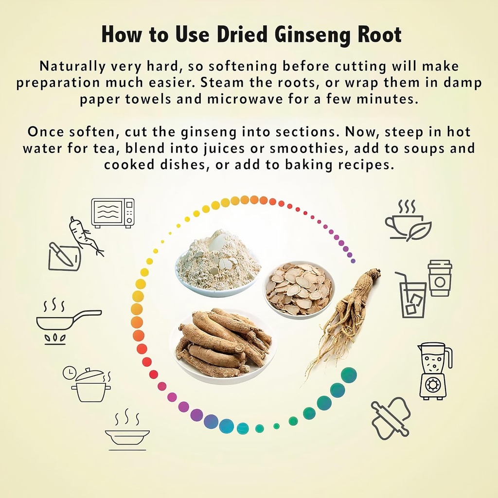 Zen Ginseng - 4 oz Bag of American Wisconsin Ginseng Root - Non-GMO, Gluten Free. Add This Ginseng in Soup, Tea, Coffee, juices, Smoothies and Baking (Small Long Root 4 oz Bag) 6