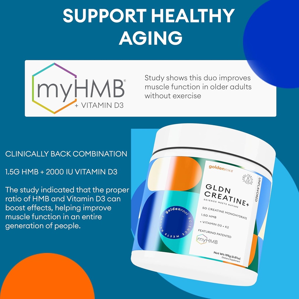 GLDN Creatine - Creatine Monohydrate with HMB for sustained Muscle Support and Recovery with Vitamin D3 and K2 for Bone and Joint Health - Designed for Women and Men - Unflavored Powder - 30 Serve 4