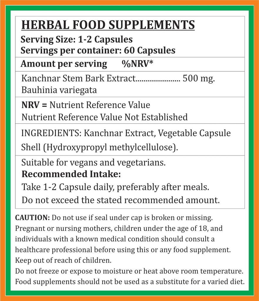 Kanchnar Forte Capsules 500 mg. 60 Veg. Capsule | Kanchnar (Bauhinia Variegata) Extract Capsules for Men and Women | Ayurvedic Herbal Supplement/Remedies | 10:1 Forte (1 Bottle of 60 Capsules) 5