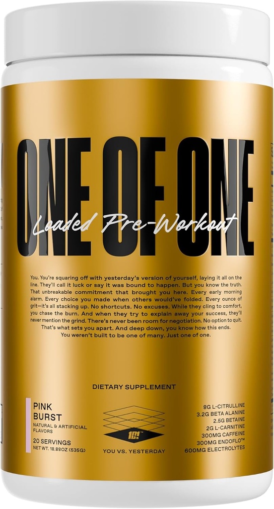 ONE of ONE Loaded Pre-Workout – High-Stim Energy, Focus & Endurance with EndoFlo™, Genius Pure™ Alpha GPC, NeuroRush™, Dynamine®, No Crash, Gluten Free – Pink Burst 2