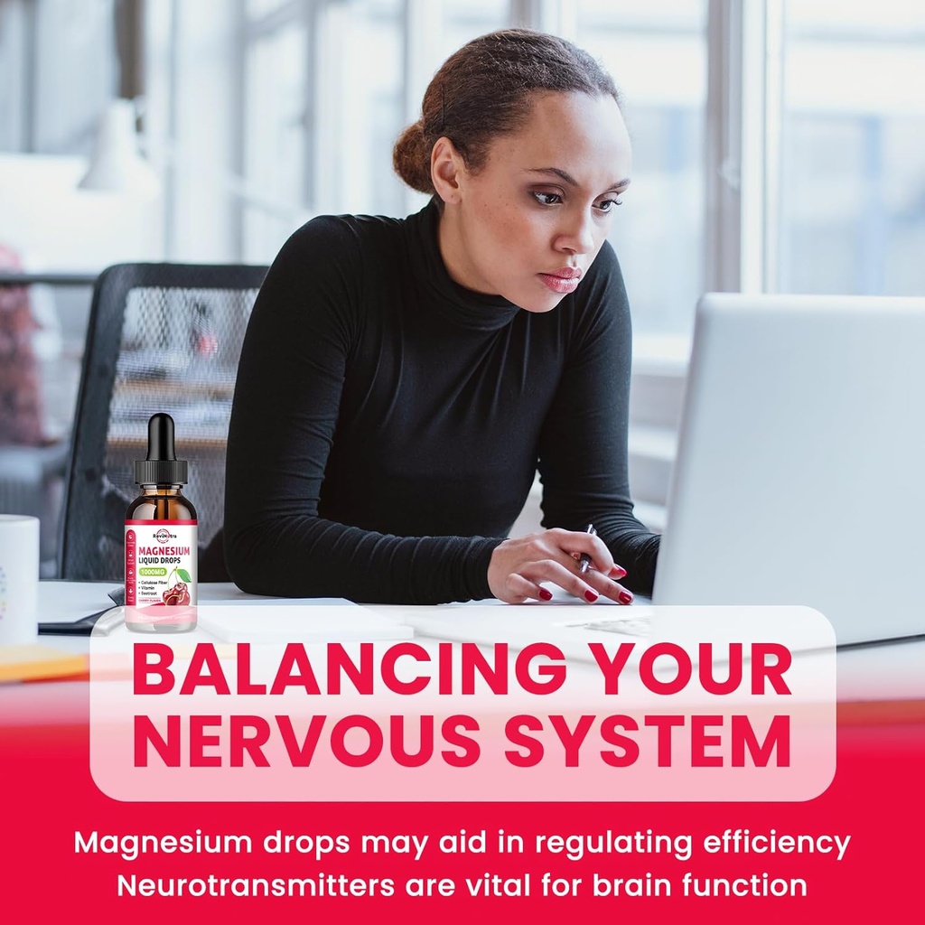 2 Pack Magnesium Glycinate Liquid Drops, 1000mg of Magnesium Glycinate, Taurate & Citrate Liquid Drops for Bone, Sleep, Calm, Muscle, Energy & Relaxation, High Absorption, Sugar-Free Cherry Flavor 6