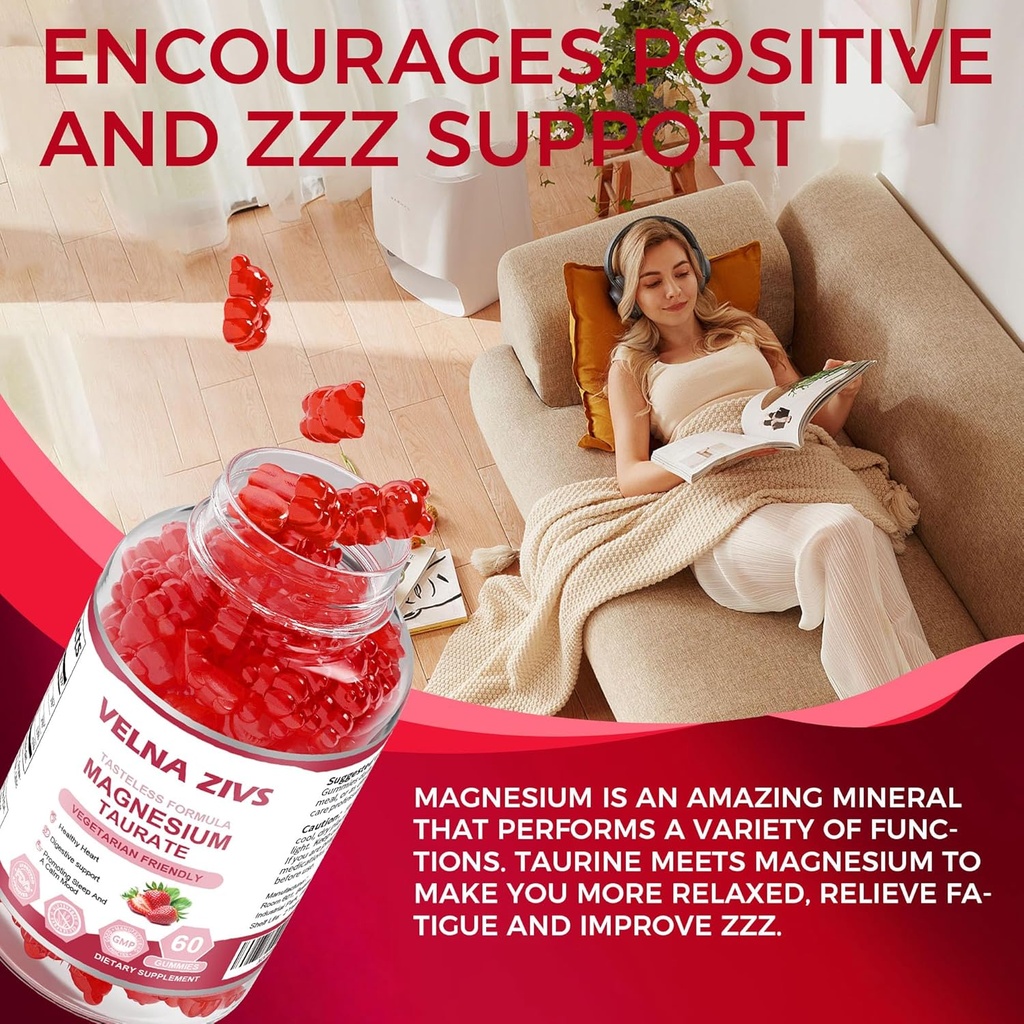 Magnesium Taurate Gummies 1800mg, Magnesium Taurate Supplement, High Absorption& chewable for Kid and Adults, Muscle and Heart Health Support, Vegan, Gluten Free, 60 Counts 6