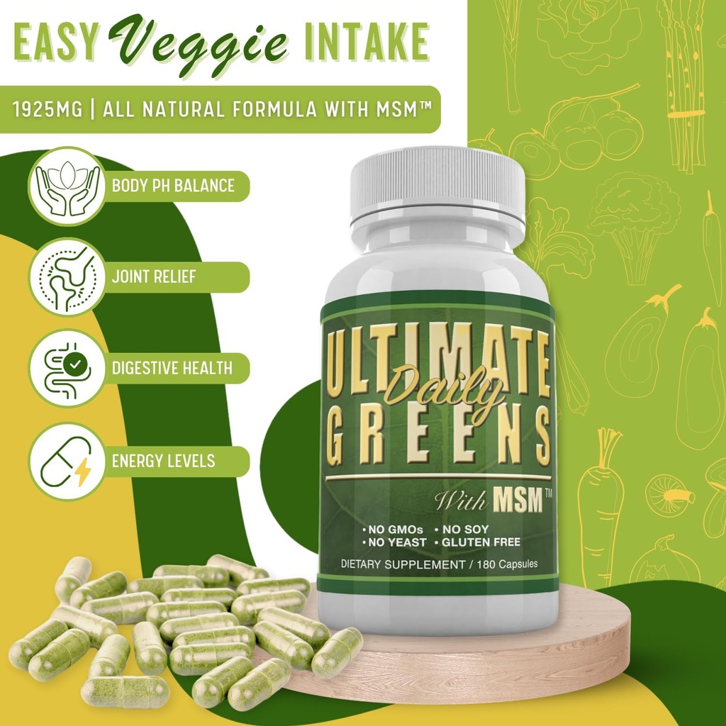 Daily Health, Ultimate Greens with MSM 1925 mg 540 Capsules Vegan Friendly No GMO Gluten or Soy 3