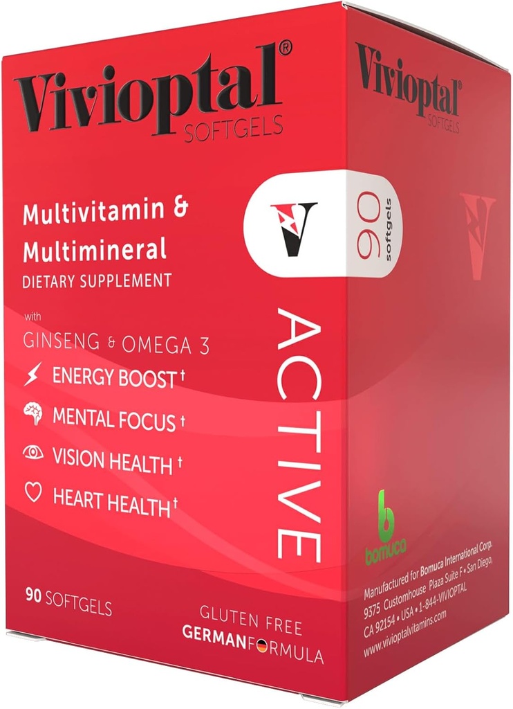 Vivioptal Active, 90 Softgels, Ginseng & Omega 3, Multivitamin & Multimineral, Gluten Free, German Formula 2