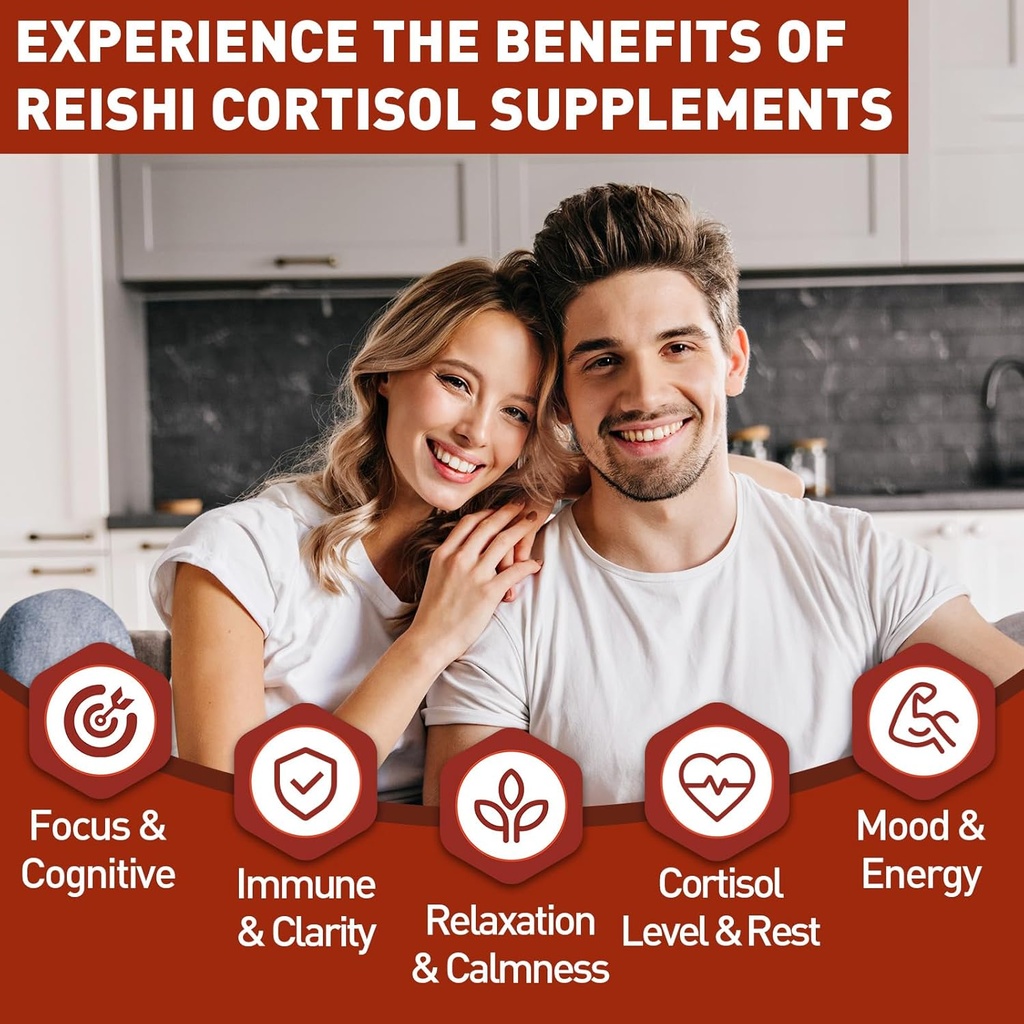 Reishi Mushroom Gummies, Cortisol Supplements for Women & Men, with Reishi Mushroom Extract, Ashwagandha, Magnesium, Relaxation Herbals Blend for Rest, Calm, Immune & Energy, Vegan, 60 Gummies 5