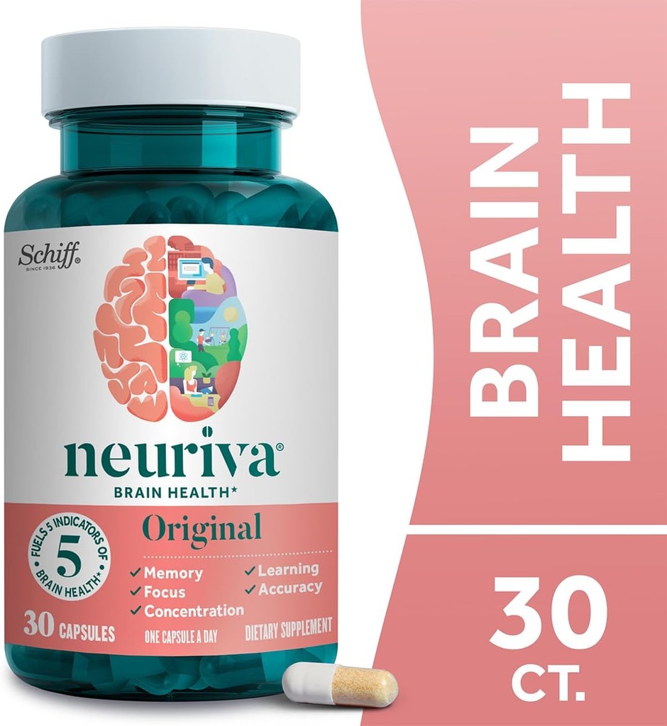 NEURIVA Original Brain Supplement for Memory, Focus & Concentration + Learning & Accuracy with Clinically Tested Nootropics Phosphatidylserine and Neurofactor, Caffeine Free, 30 Capsules (2 Pack) 4
