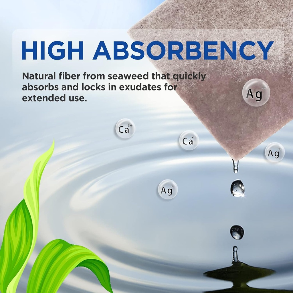 Ag Silver Calcium Alginate Wound Dressing Pads, 4''x4'' Patches, 10 Individual Pack, Soft Silver Dressings for Wound Care, Gentle Highly Absorbent Dressing, Non Stick Gauze Pads for Wounds 4