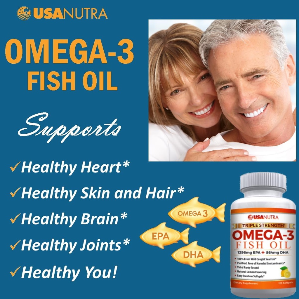 Omega 3 Fish Oil Supplement 3600mg with EPA and DHA for Women and Men Supports Joint, Brain and Heart Health 120 Softgels, 40 Day Supply 3