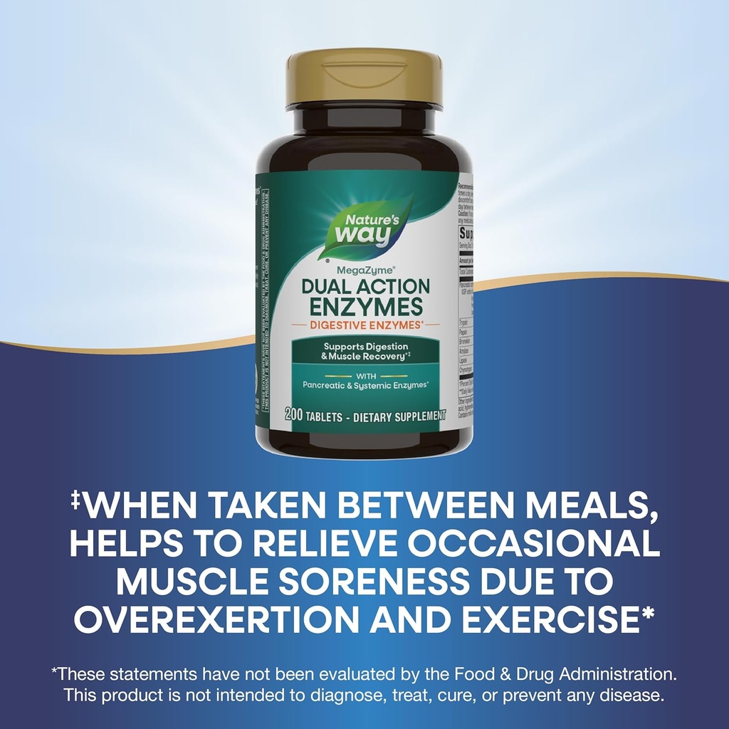 Nature's Way Mega-Zyme, Pancreatic & Systemic Enzymes*, Relieves Occasional Muscle Soreness Due to Overexertion and Exercise,* Digestive Support*, 200 Tablets (Packaging May Vary) 5