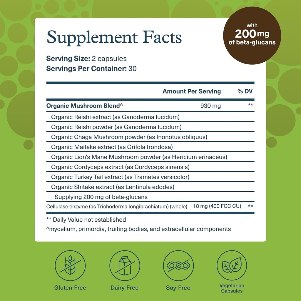 Youtheory Mushroom Immune Complex - Vegan Immune Support Supplement* - Organic Mushroom Blend with Chaga, Cordyceps, Lion's Mane, Maitake & More - 60 Vegetarian Capsules 3