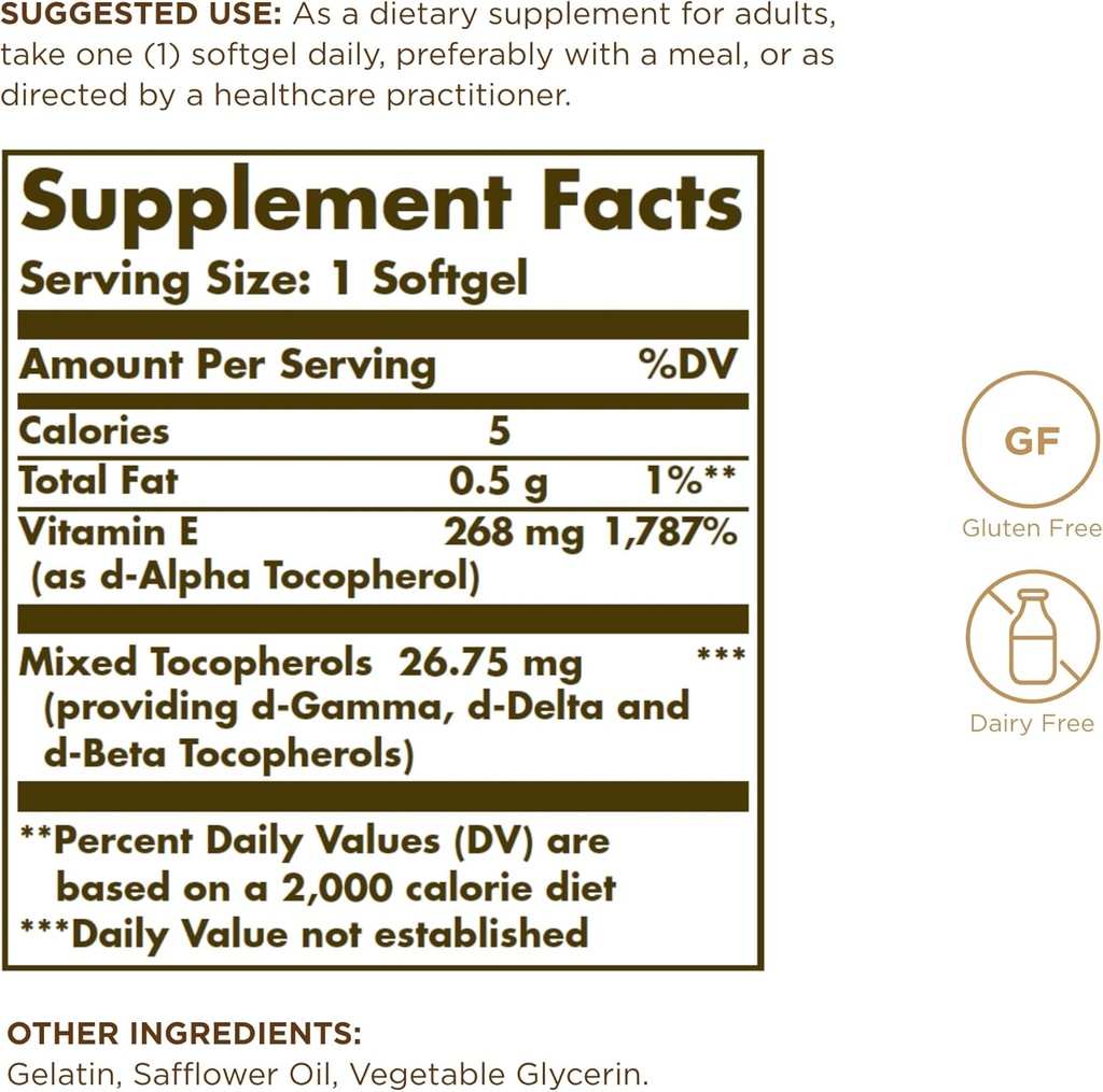 Solgar Vitamin E 268 mg (400 IU) - 50 Softgels - Naturally Sourced - Gluten Free, Dairy Free - 50 Servings 3