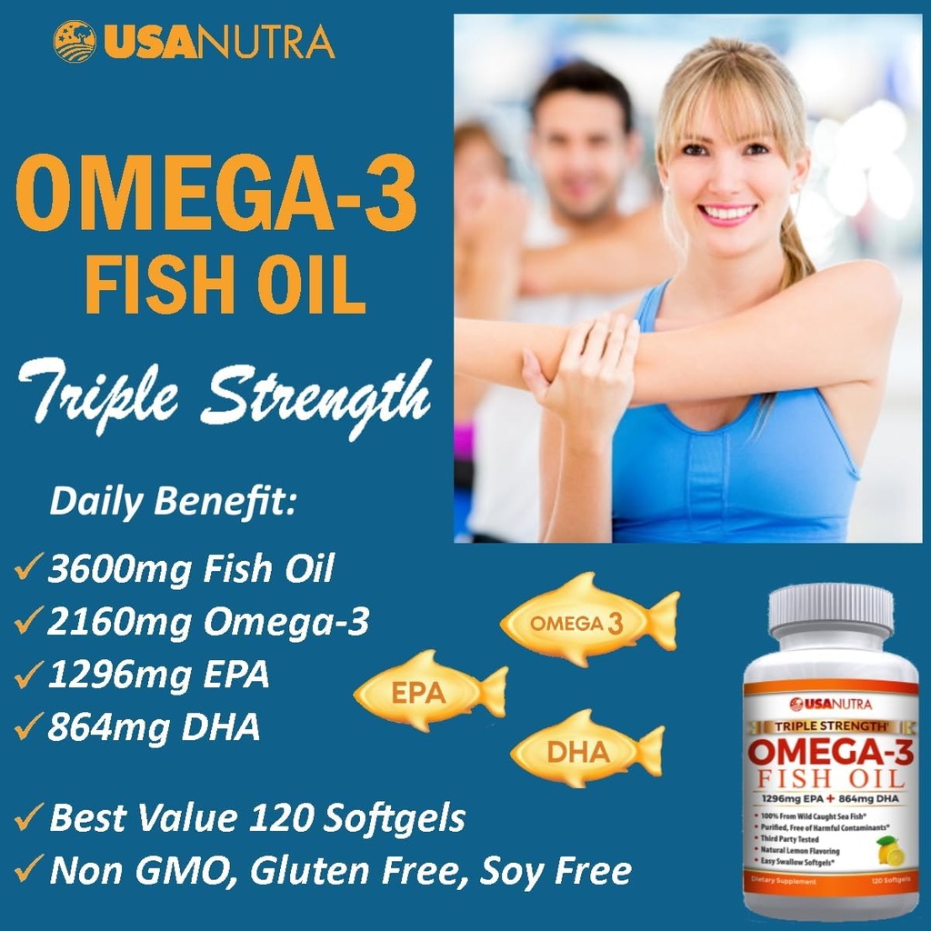 Omega 3 Fish Oil Supplement 3600mg with EPA and DHA for Women and Men Supports Joint, Brain and Heart Health 120 Softgels, 40 Day Supply 5
