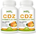 2 Pack, C D Z | Vitamin C, 1000mg | Vitamin D3, 125mcg | Zinc, 25mg | Non-GMO & Gluten Free | 240 Servings 2