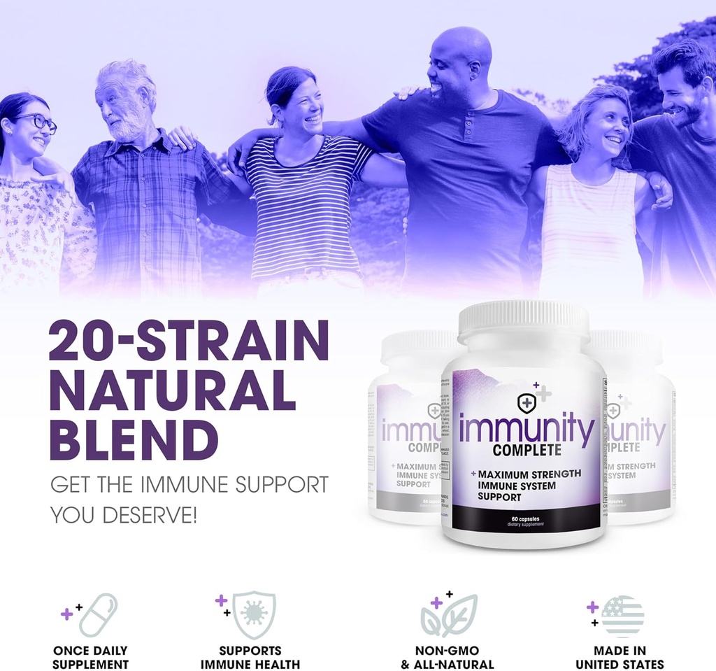 Immunity Complete - 20-in-1 Immune System Booster Formula with Cat's Claw, Quercetin, Vitamin C, and Olive Leaf Extract 60ct 3